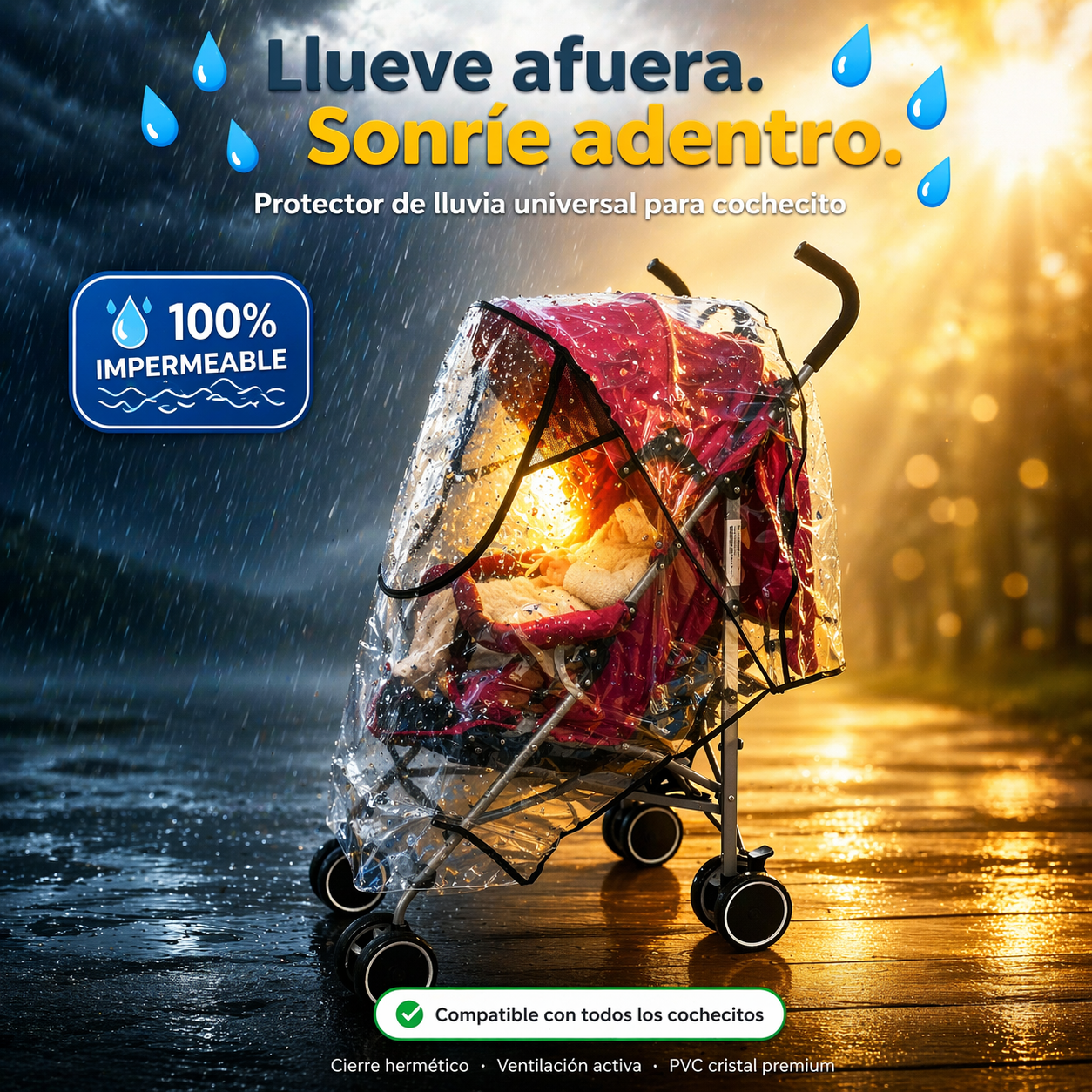 Protector de Lluvia para Coche de Bebé Universal – Cobertor PVC Transparente Impermeable