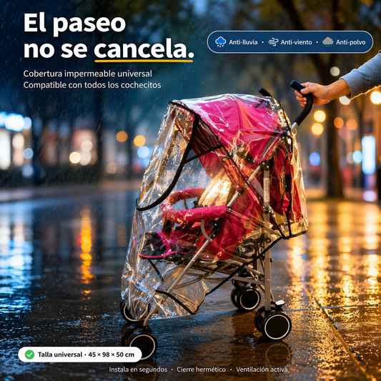 Protector de Lluvia para Coche de Bebé Universal – Cobertor PVC Transparente Impermeable