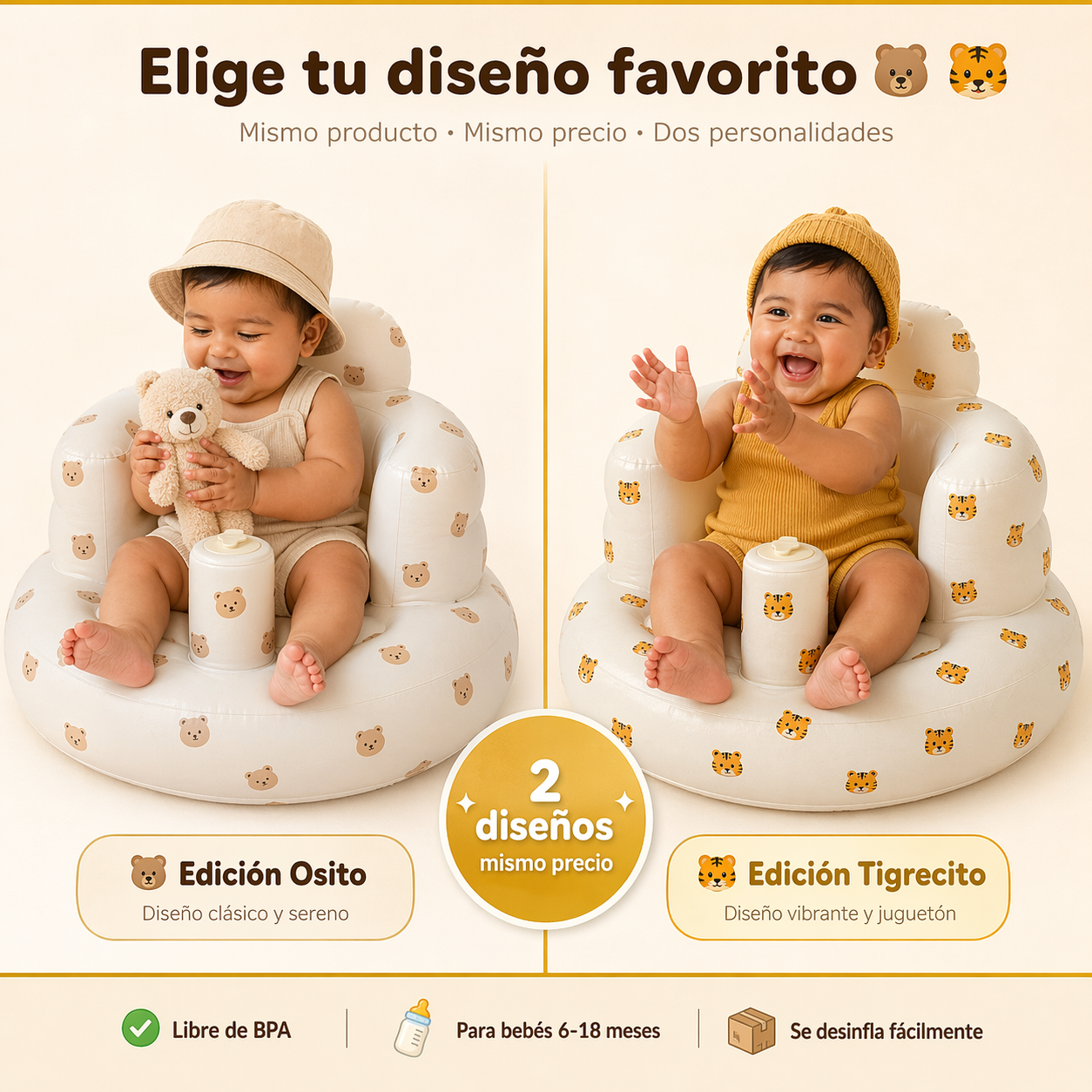 Sofá Inflable para Bebé con Soporte Ergonómico y Base Antideslizante